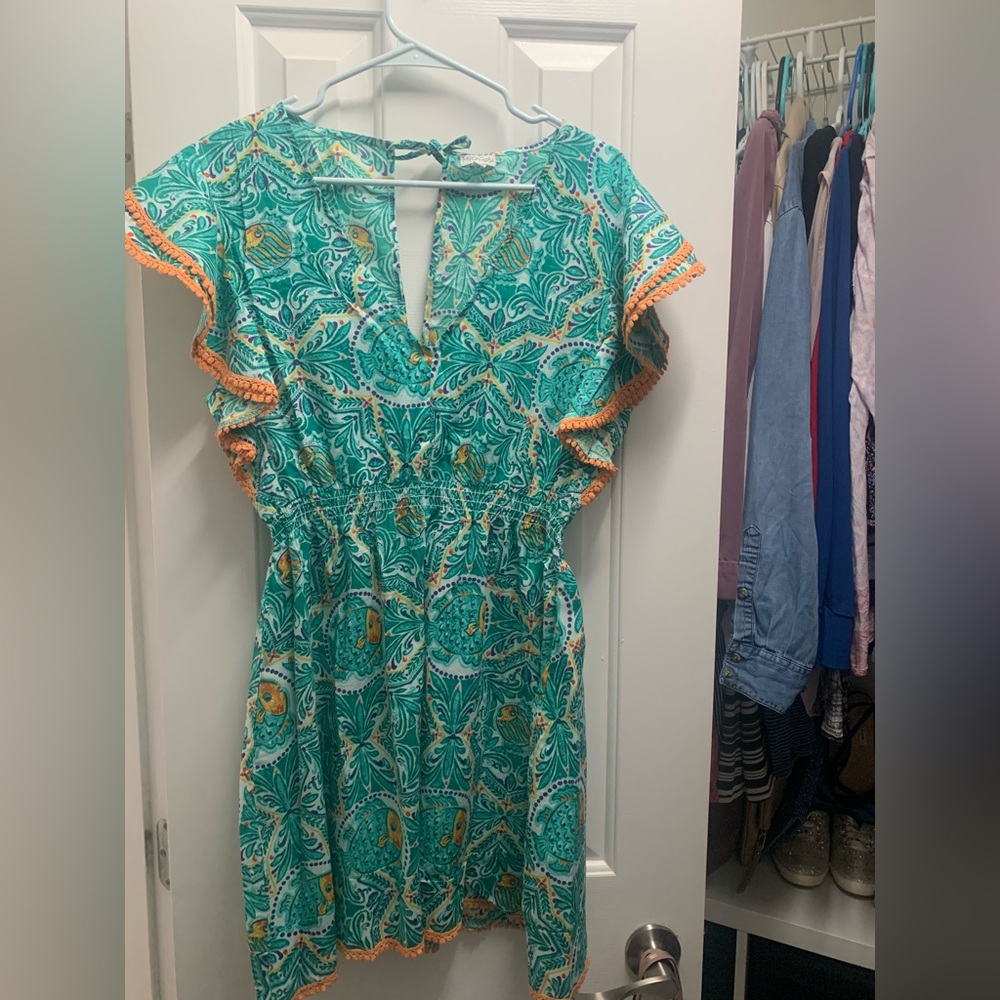 Teal floral boutique dress